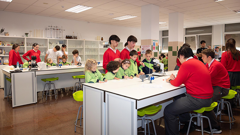 Alumnos y Alumnas del colegio luis amigo en el laboratorio del centro